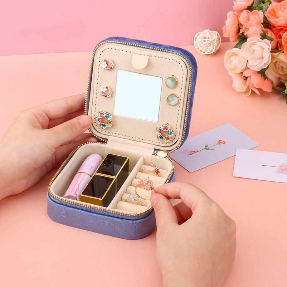 Only-bags.store  Petite boîte à bijoux de voyage en velours avec miroir, Petite boîte à bijoux organizer 