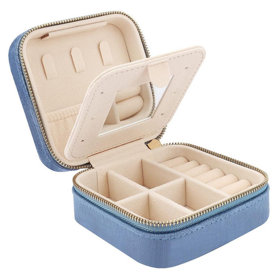 Only-bags.store  Petite boîte à bijoux de voyage en velours avec miroir, Petite boîte à bijoux organizer 