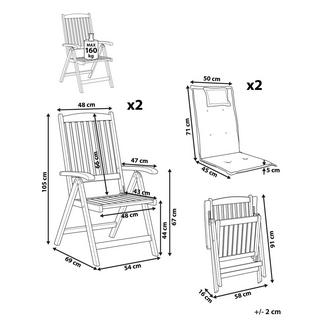 Beliani Lot de 2 chaises de jardin avec coussins en Acacia Rustique AMANTEA  