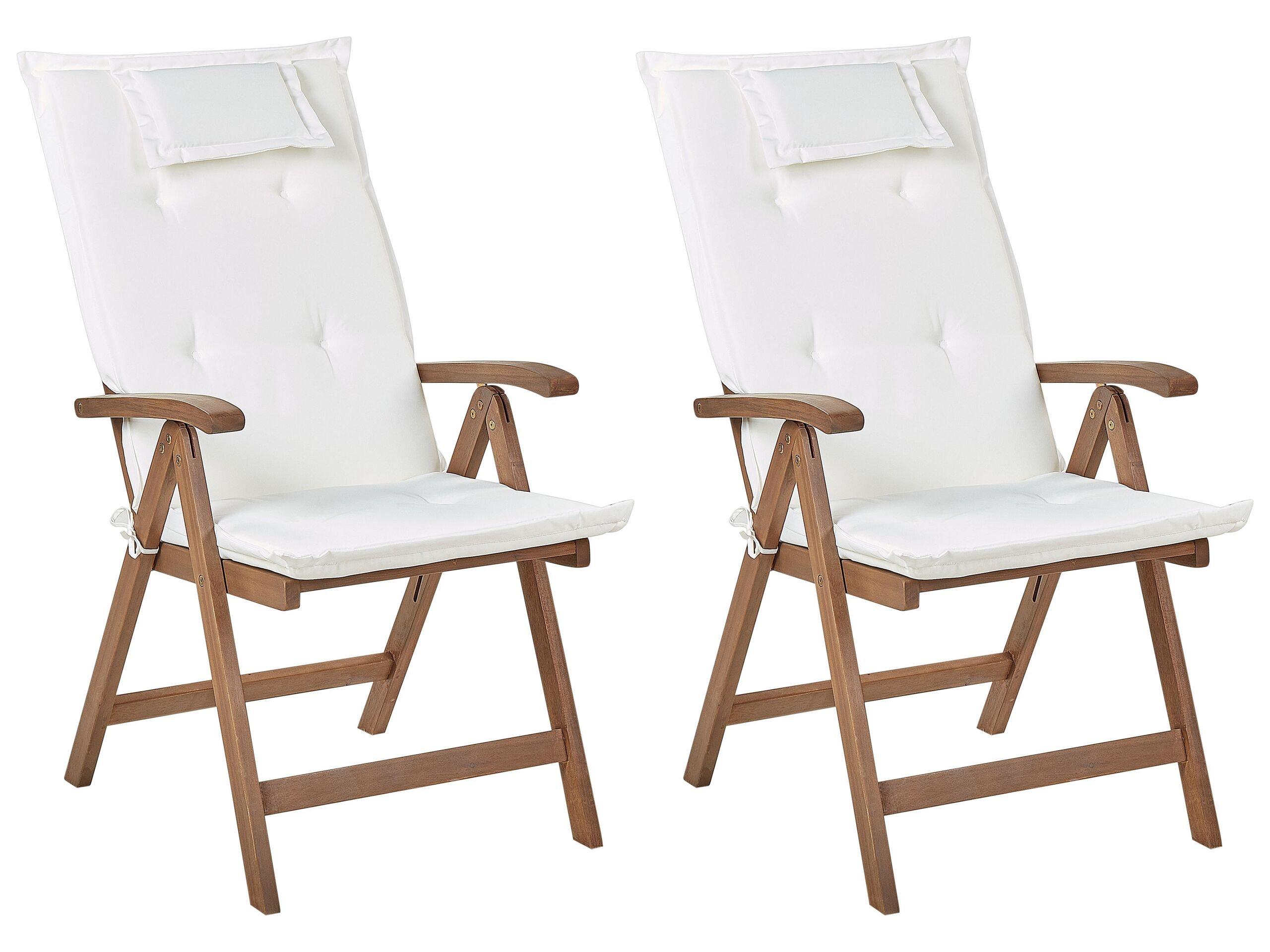 Beliani Lot de 2 chaises de jardin avec coussins en Acacia Rustique AMANTEA  