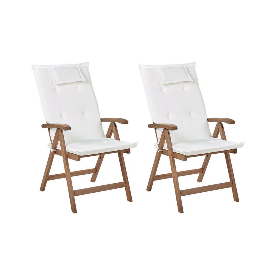 Beliani Lot de 2 chaises de jardin avec coussins en Acacia Rustique AMANTEA  
