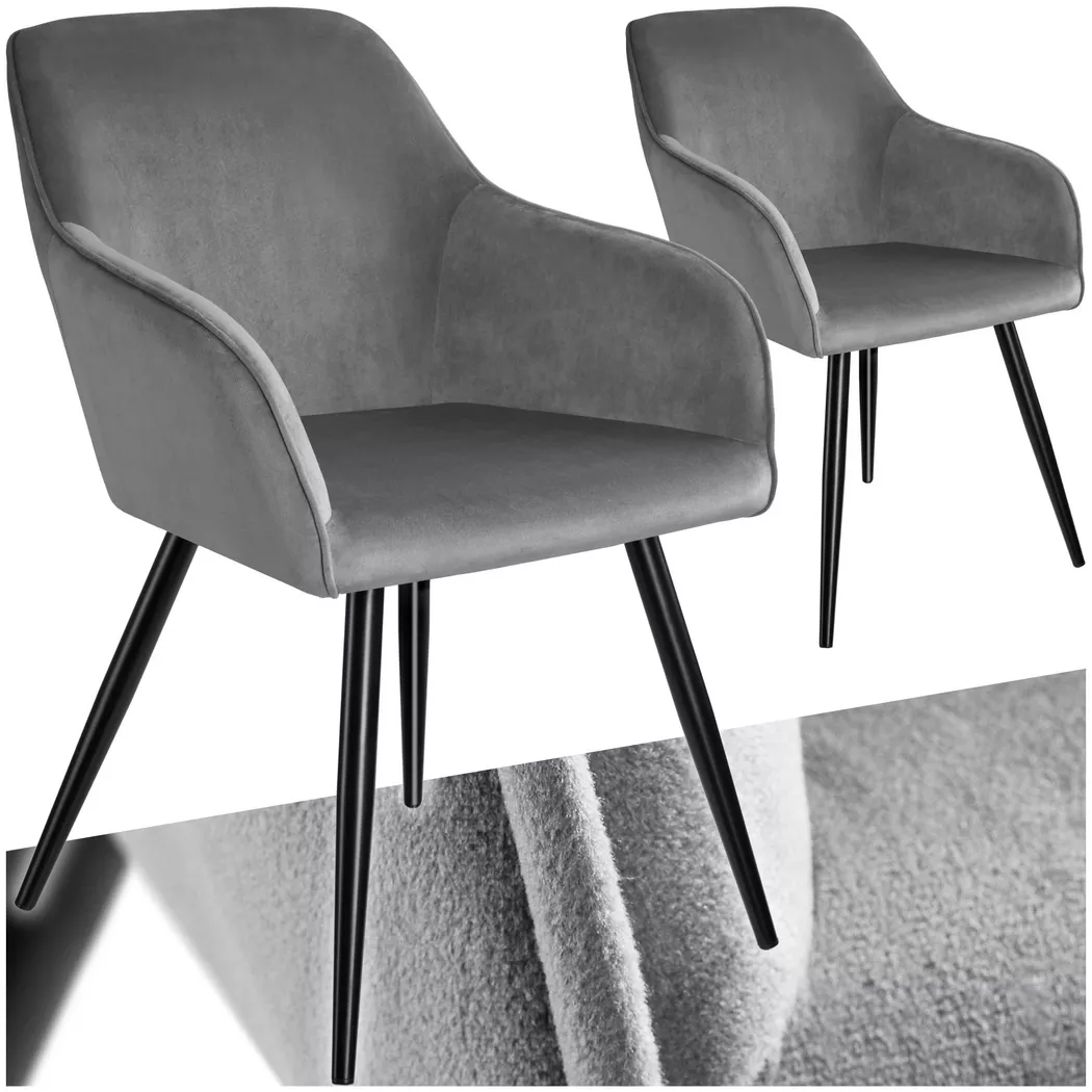 Tectake - Ensemble de 2 chaises cuir synthétique aspect velours gris/noir