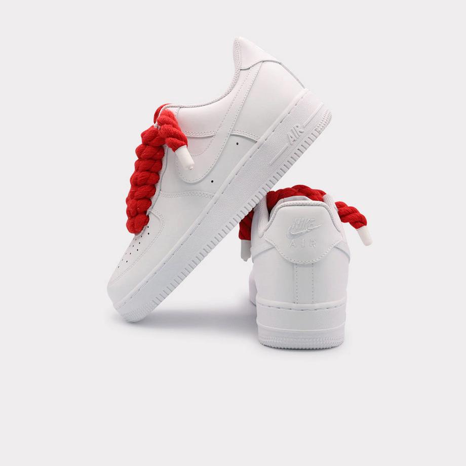 NIKE Air Force 1 White Rope Lace Red Sneakers  