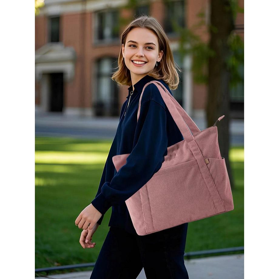 Only-bags.store Sac en Velours Côtelé avec Fermeture Éclair et Compartiment pour Ordinateur Portable  