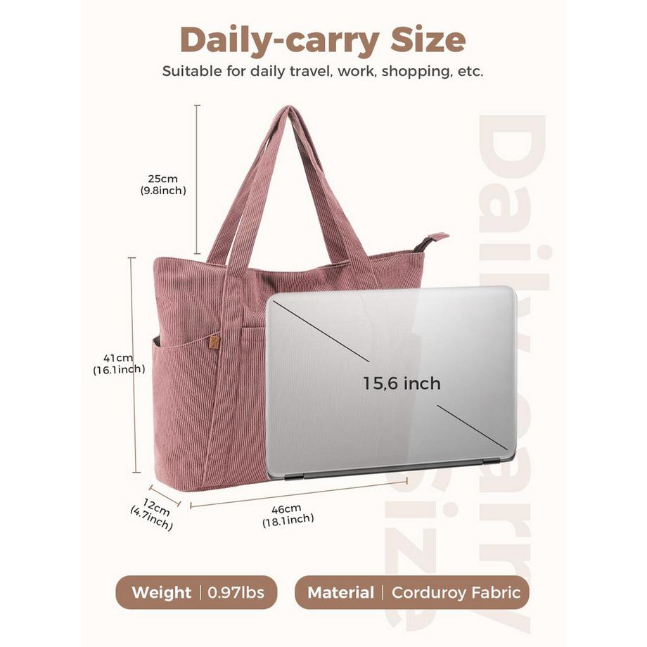 Only-bags.store Sac en Velours Côtelé avec Fermeture Éclair et Compartiment pour Ordinateur Portable  