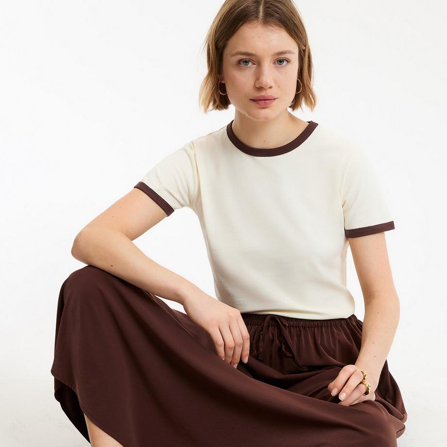 La Redoute Collections Kurzarm Rundhals T-Shirt mit Kontrastabschlüssen  
