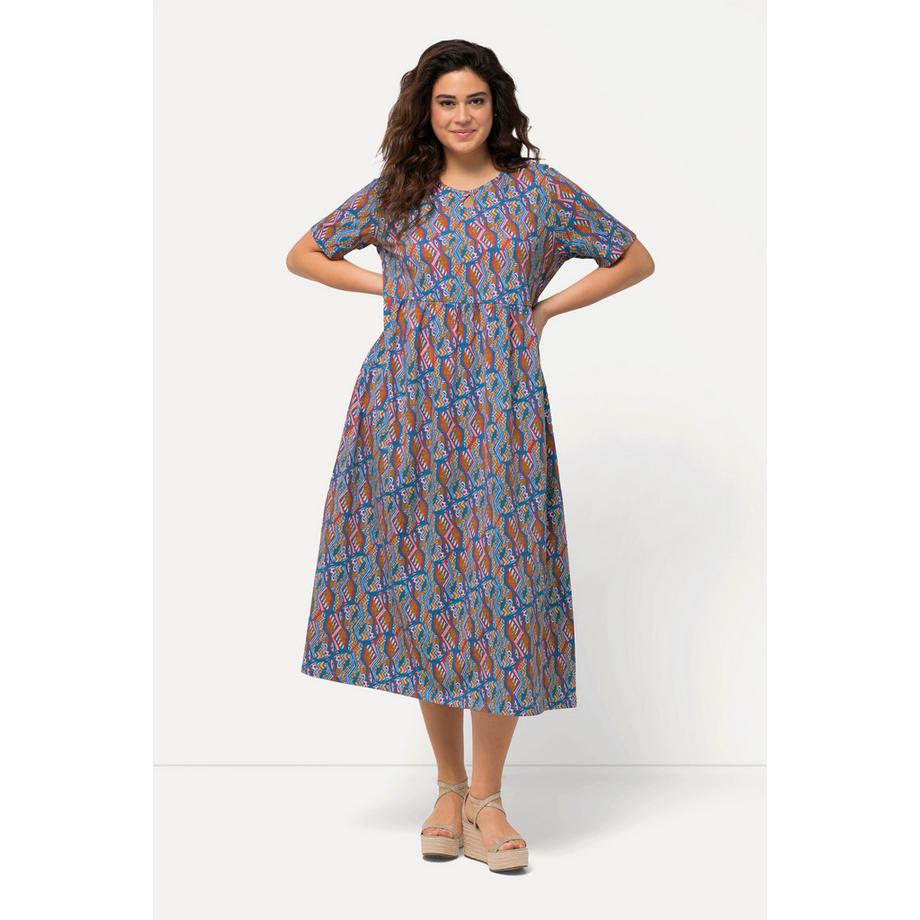 Ulla Popken Robe Maxi en Jersey Coupe Trapèze Col Rond Manches Courtes avec Poches  