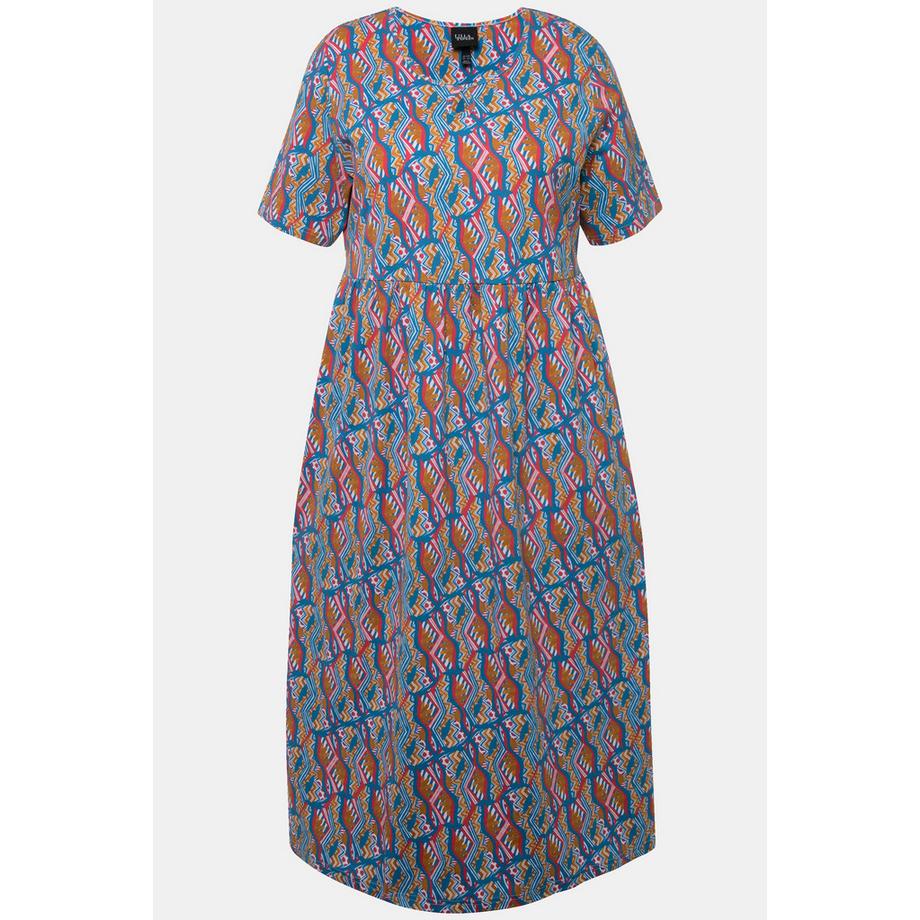 Ulla Popken Robe Maxi en Jersey Coupe Trapèze Col Rond Manches Courtes avec Poches  