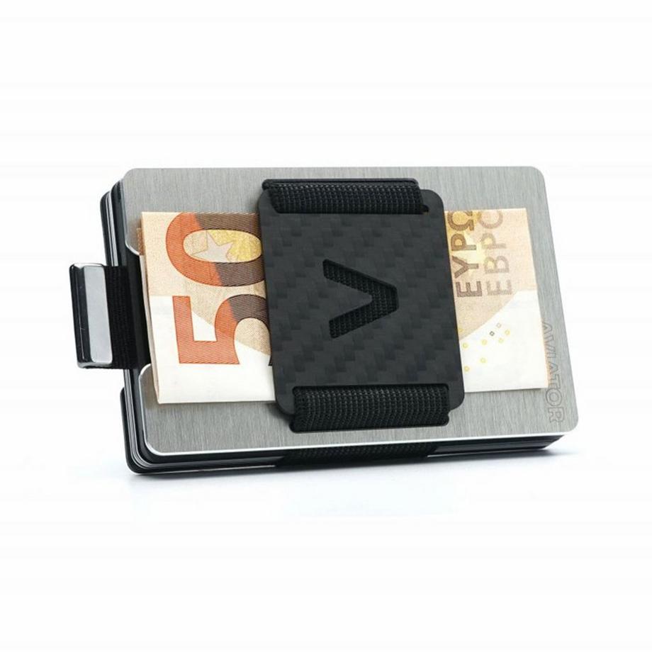 AVIATOR Smart Wallet Slide Brushed Silver Carbon Clip  