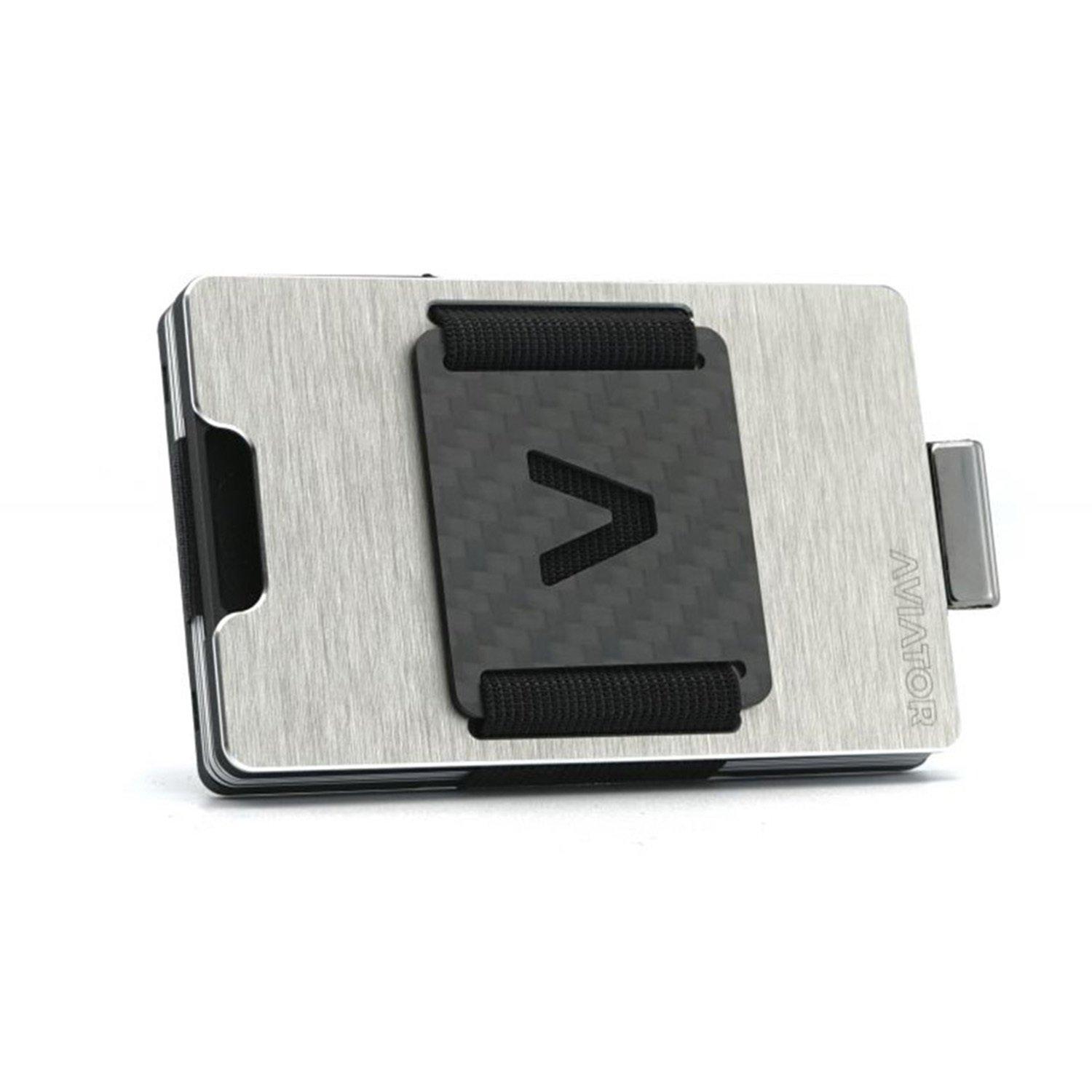 AVIATOR Smart Wallet Slide Brushed Silver Carbon Clip  