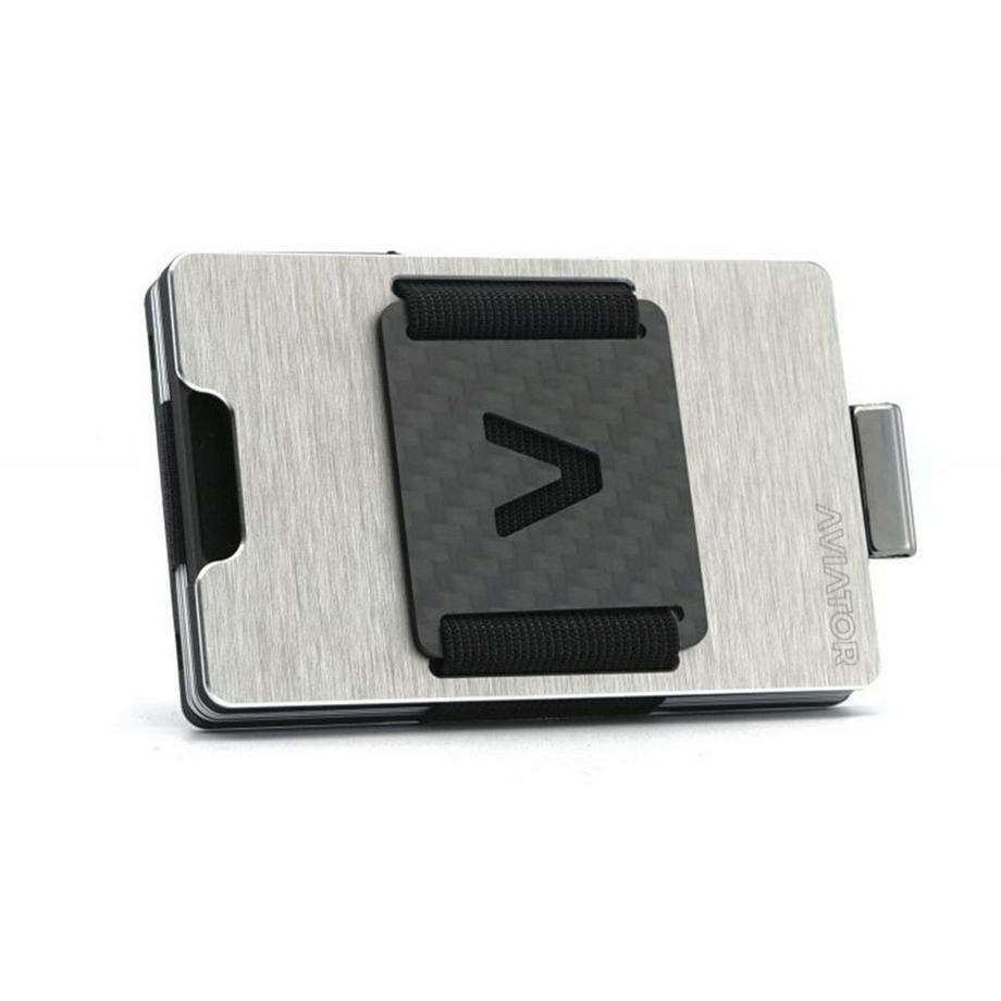 AVIATOR Smart Wallet Slide Brushed Silver Carbon Clip  