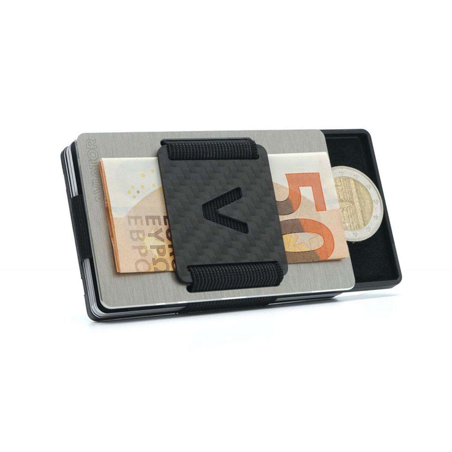 AVIATOR Smart Wallet Slide Brushed Silver Carbon Clip  