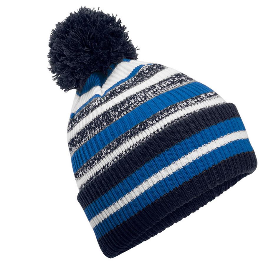 Beechfield Bonnet Rayé avec Pompon  
