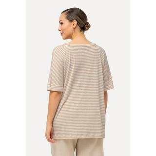 Ulla Popken  T-shirt dal taglio oversize con righe, scollo a girocollo e mezze maniche 