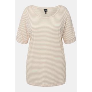 Ulla Popken  T-shirt dal taglio oversize con righe, scollo a girocollo e mezze maniche 