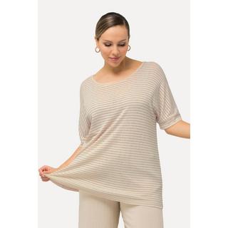 Ulla Popken  T-shirt dal taglio oversize con righe, scollo a girocollo e mezze maniche 