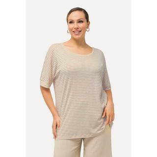 Ulla Popken  T-shirt dal taglio oversize con righe, scollo a girocollo e mezze maniche 