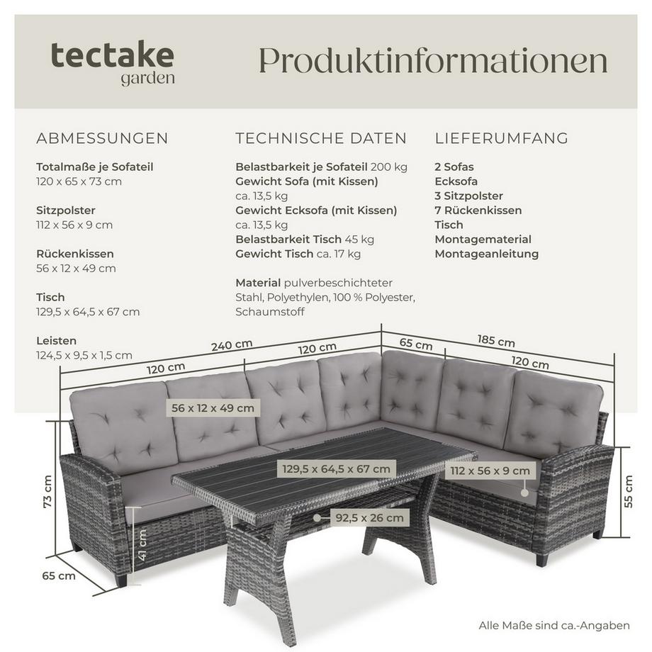 Tectake Salottino lounge in rattan  Catania per 6 persone  