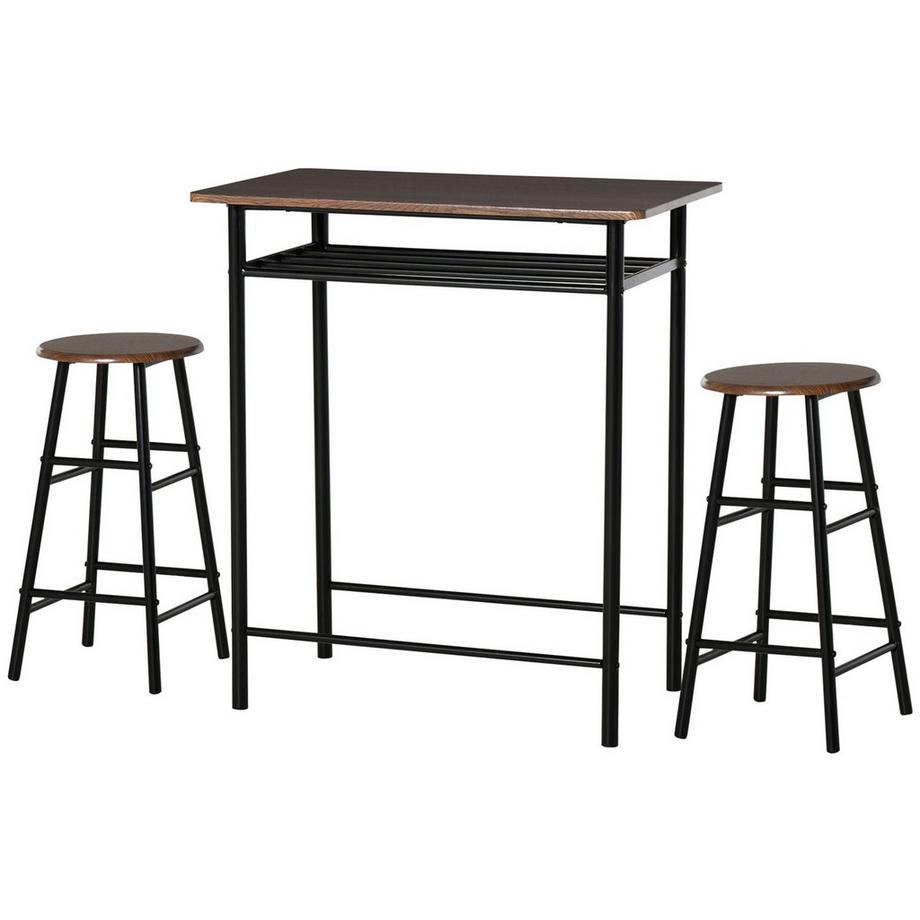 Northio  Bartisch Set 3-teilig Esstisch mit 2 Barhocker Essgruppe Küchentisch und Stühle Stehtisch und Barhocker mit Lagerregal Metall 80 x 50 x 90 cm Schwarz 