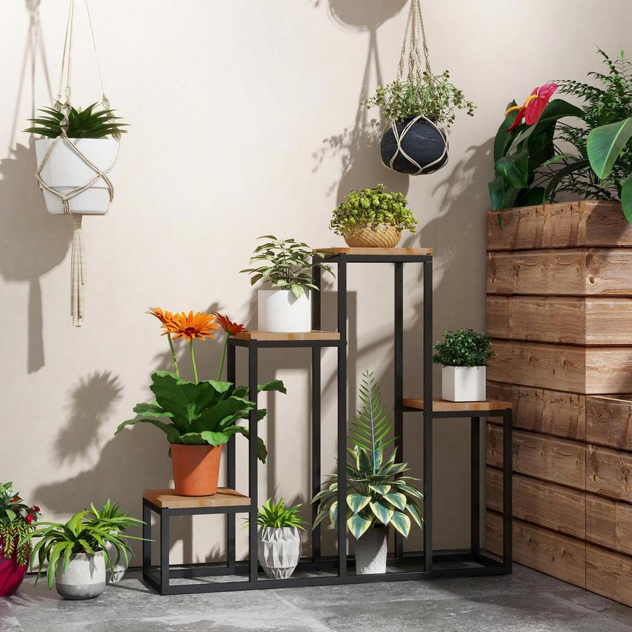 Northio Support Pour Plantes, Étagère À Fleurs À 4 Niveaux, Étagère Pour Plantes Escalier Pour Plantes, Support À Fleurs Pour Balcon, Jardin, Marron Clair, 80 X 20 X 74 Cm  