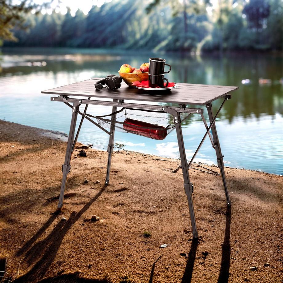 Arebos Table de camping Table à roulettes en aluminium Table pliante Outdoor  