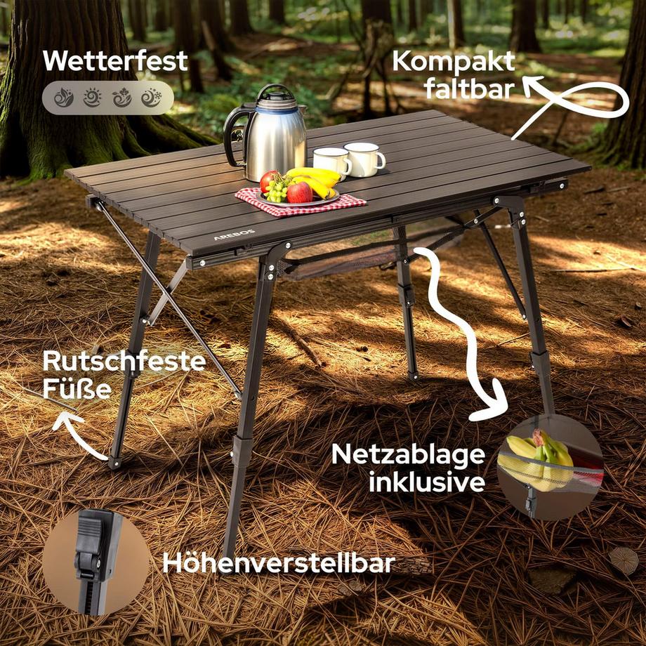 Arebos Table de camping Table à roulettes en aluminium Table pliante Outdoor  
