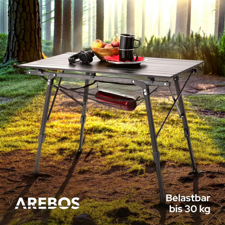 Arebos Table de camping Table à roulettes en aluminium Table pliante Outdoor  