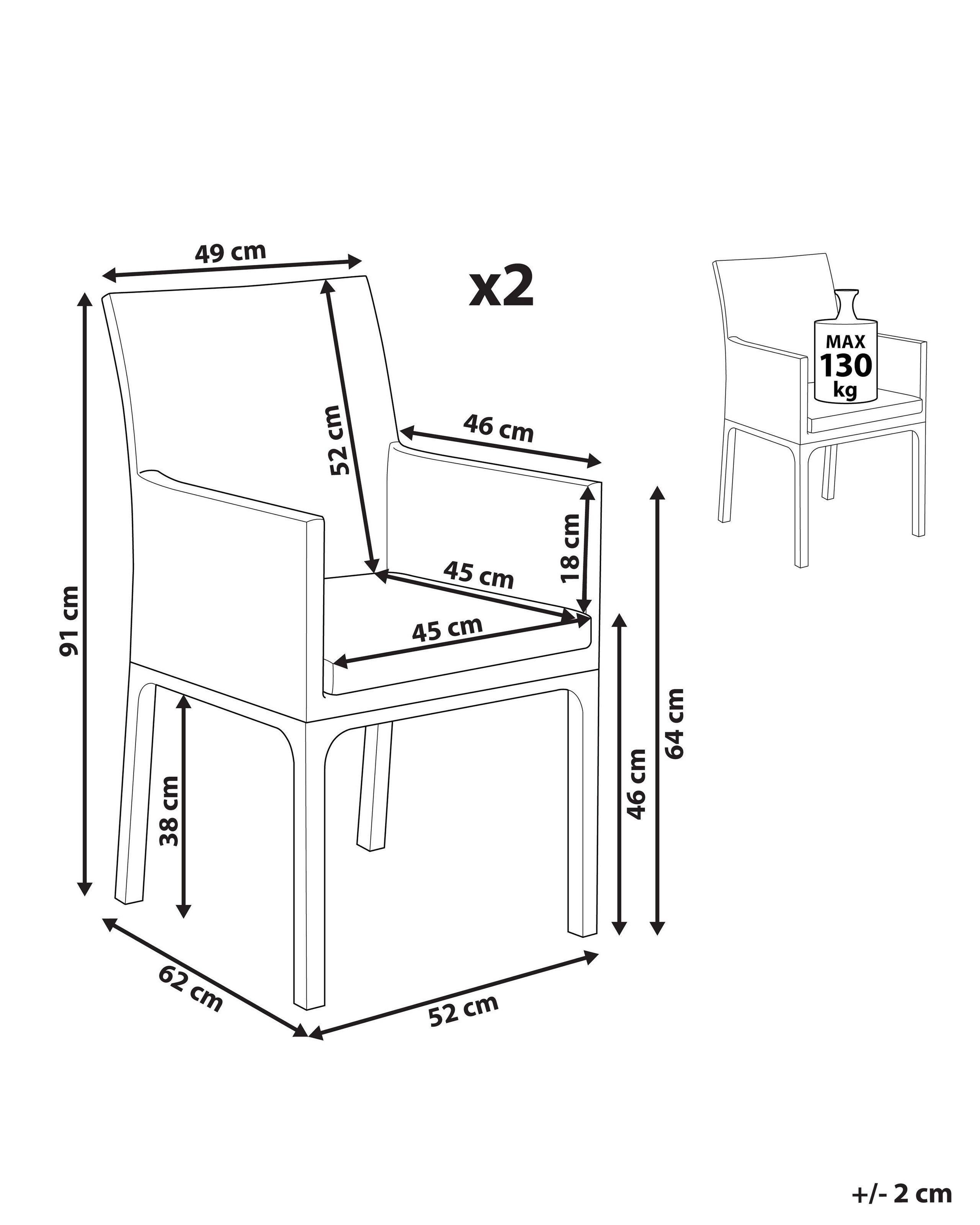 Beliani Lot de 2 chaises de jardin avec coussins en Tissu Industriel BACOLI  