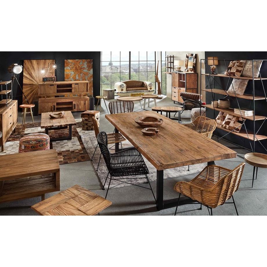 mutoni Massivholztisch 180x100 - Teak natur - Metall antiksilber  