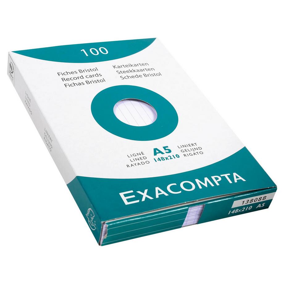 Exacompta Confezione 100 cartoncini bristol bianco a righe non perforati 148x210mm - x 10  