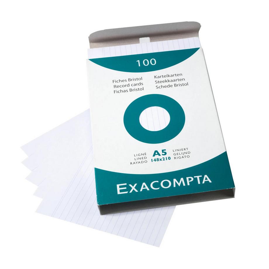Exacompta Confezione 100 cartoncini bristol bianco a righe non perforati 148x210mm - x 10  