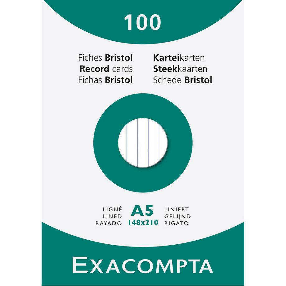 Confezione 100 cartoncini bristol bianco a righe non perforati 148x210mm - x 10