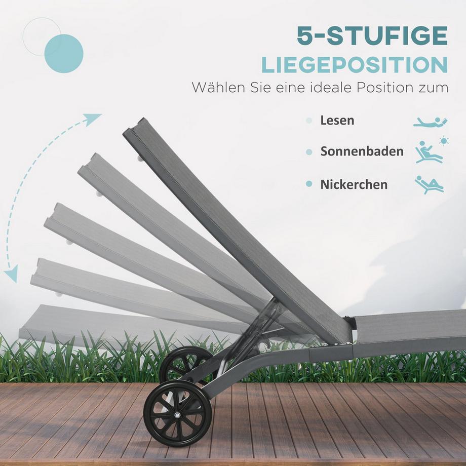 Northio Sonnenliege, Liegestuhl Mit Rollen, Relaxliege Mit Verstellbarer Rückenlehne, Gartenliege, Polyester, Alu, Blau, 195 X 165 X 102 Cm  