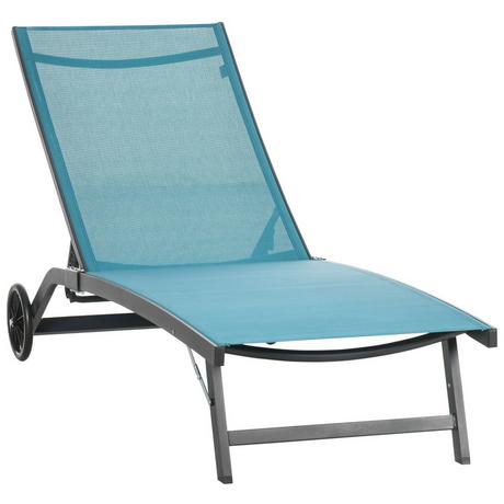 Northio Lettino Prendisole, Sedia A Sdraio Con Ruote, Lettino Relax Con Schienale Regolabile, Lettino Da Giardino, Poliestere, Alluminio, Blu, 195 X 165 X 102 Cm  