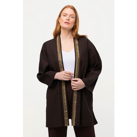 Ulla Popken  Kimono-Jacke, Schalkragen, Leinenmix, Perlenborte 