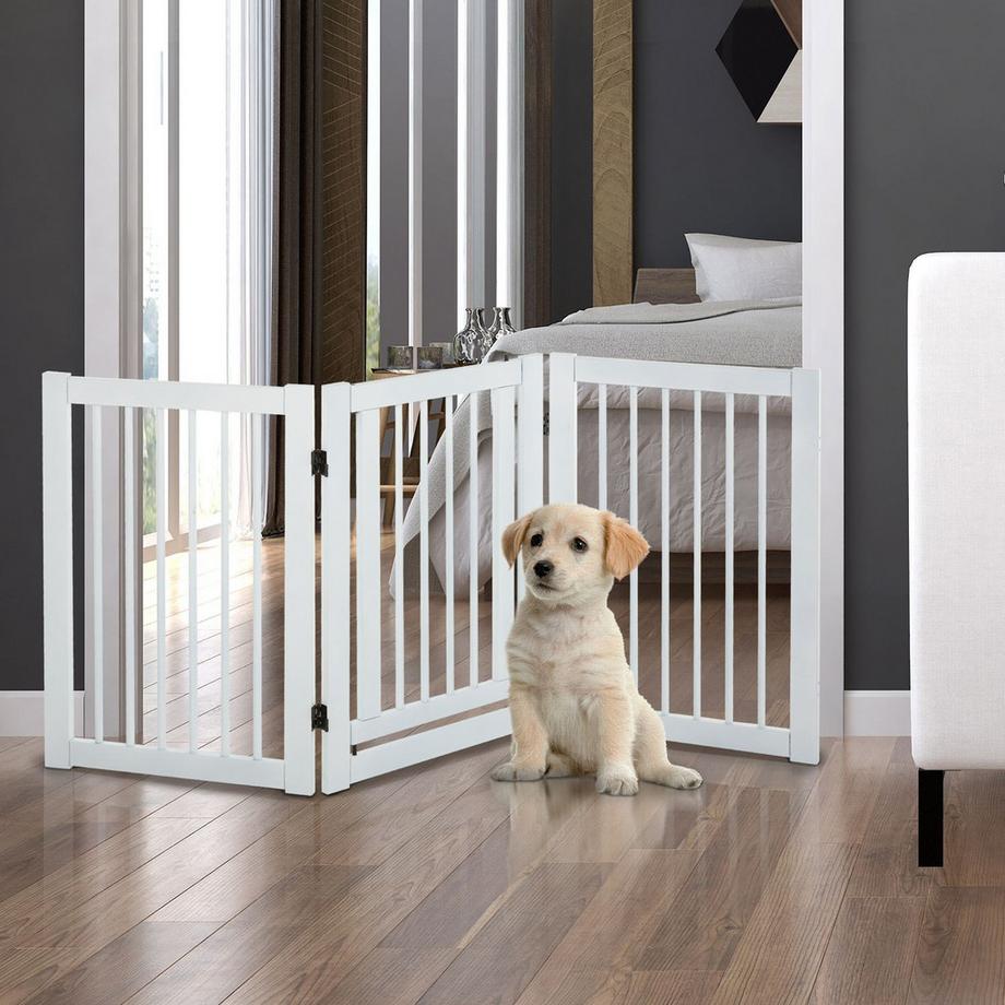 Northio  Barrière De Protection En Bois Pour Chiens, Réglable, Pliable, Blanc, 155 X 1,5 X 76 Cm 