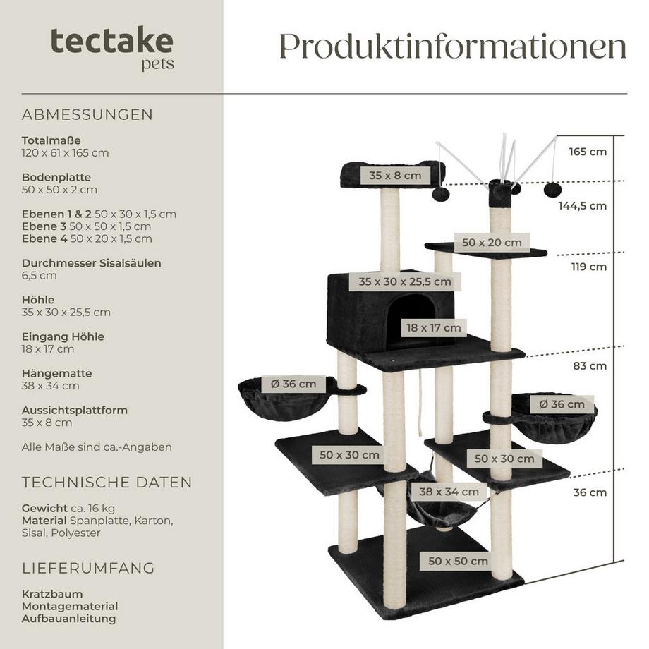 Tectake  Albero tiragraffi  Lilou 165 cm 