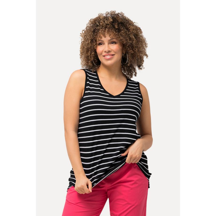 Ulla Popken Débardeur Col V Sans Manches Lot de 2 Rayé et Uni  