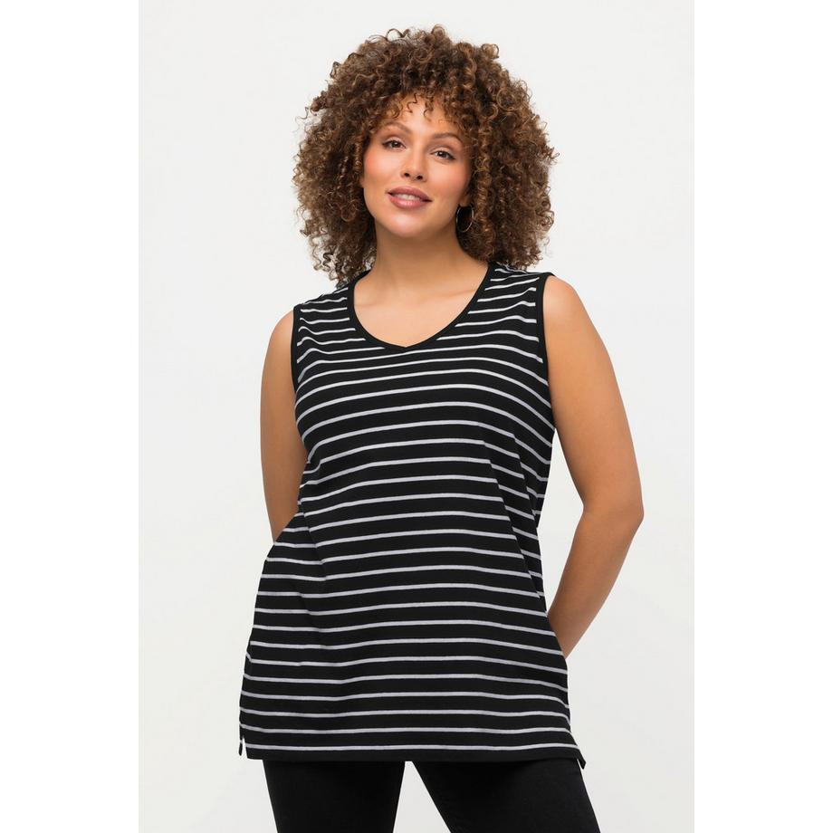 Ulla Popken Débardeur Col V Sans Manches Lot de 2 Rayé et Uni  