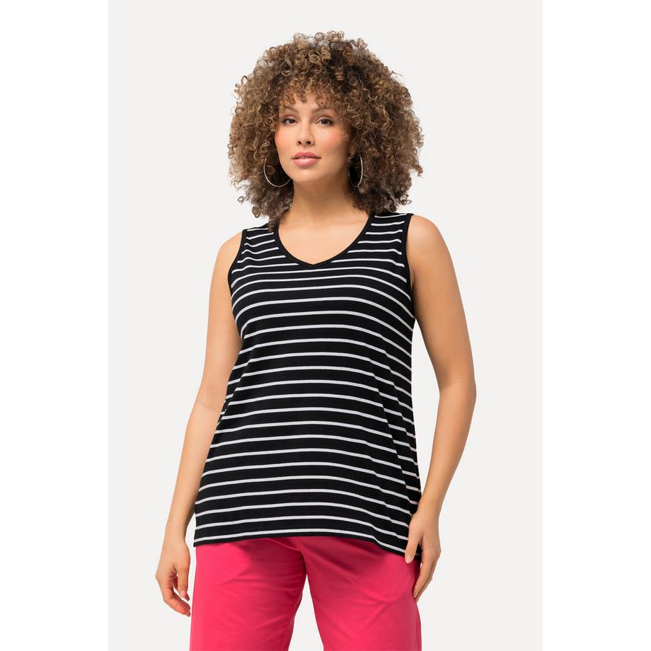 Ulla Popken Débardeur Col V Sans Manches Lot de 2 Rayé et Uni  