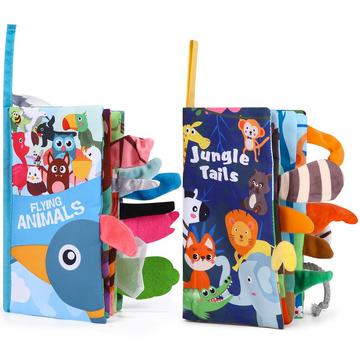 Livre pour bébé 2Pcs, livre tactile pour bébé, livre interactif pour bébé, livre à colorier en 3D, livre en peluche, livre crépitant, livre silencieux.