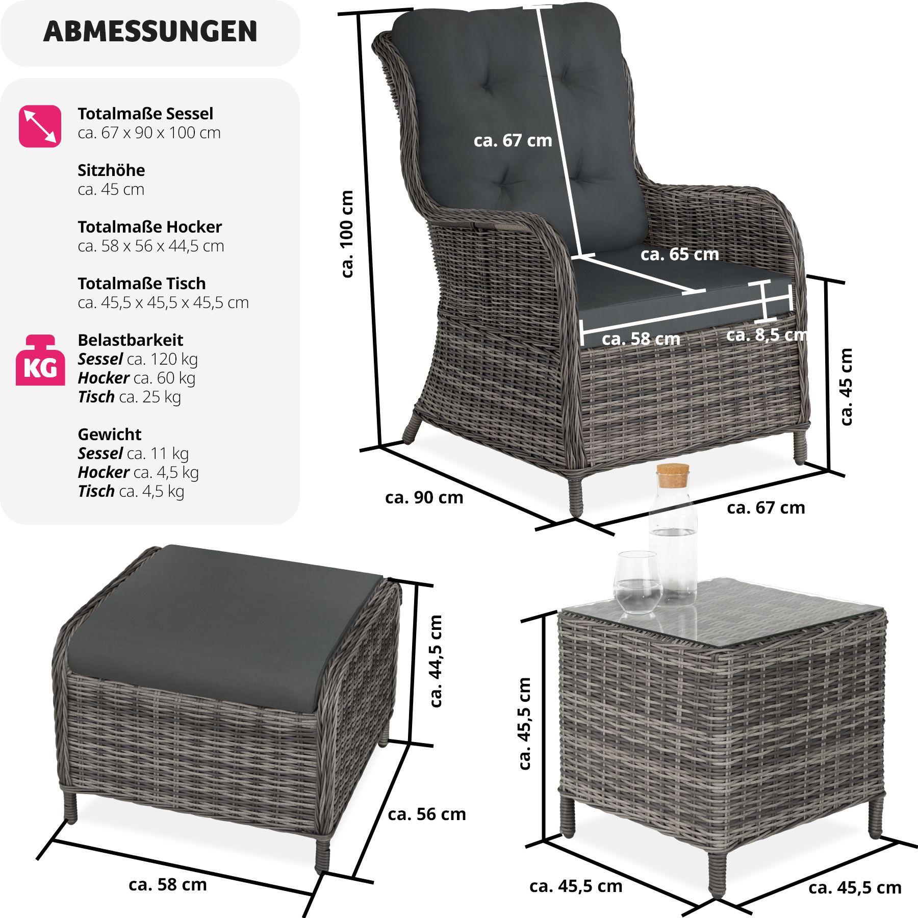 Tectake Salottino in rattan e alluminio Benissa 2+2  