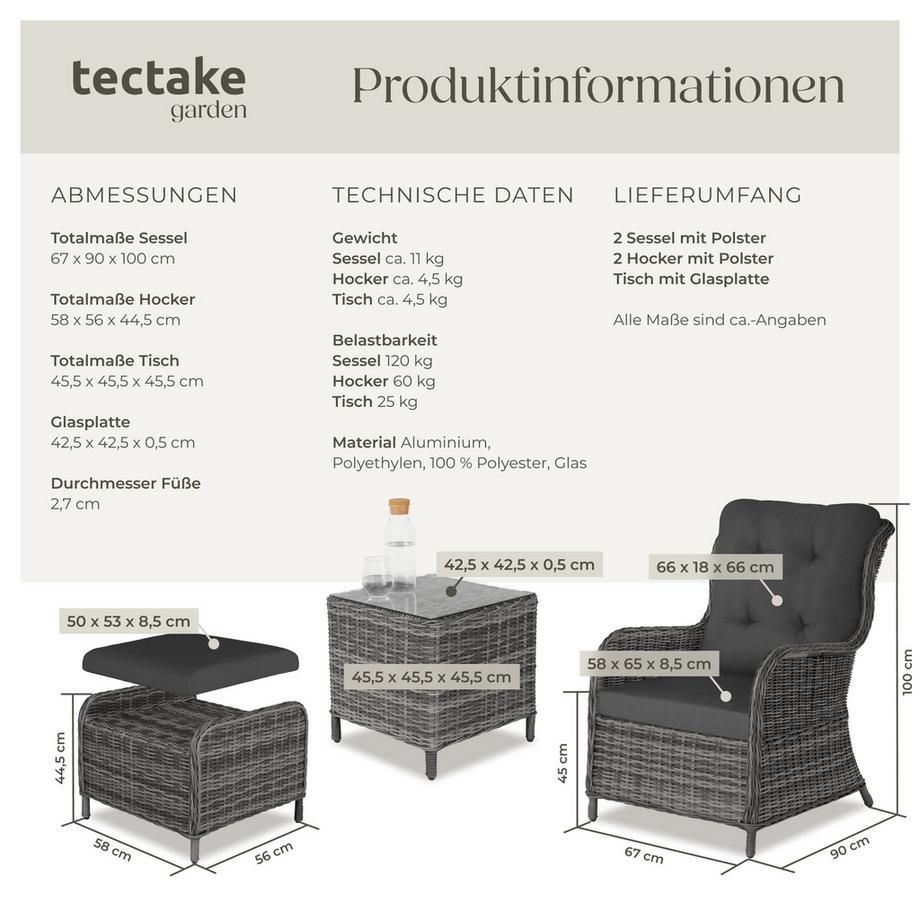 Tectake Salon de jardin BENISSA pour 2 à 4 personnes  