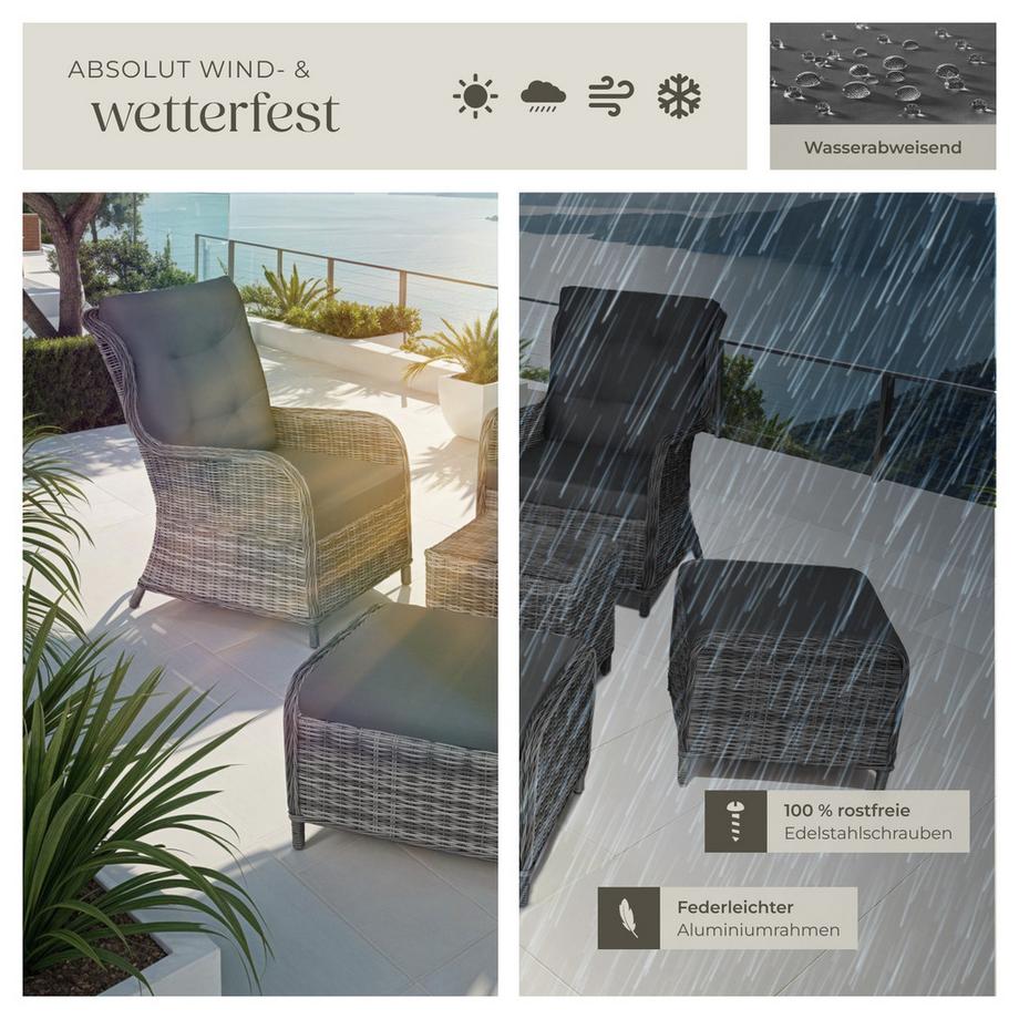 Tectake Set da giardino in rattan e alluminio Benissa per 2-4 persone  