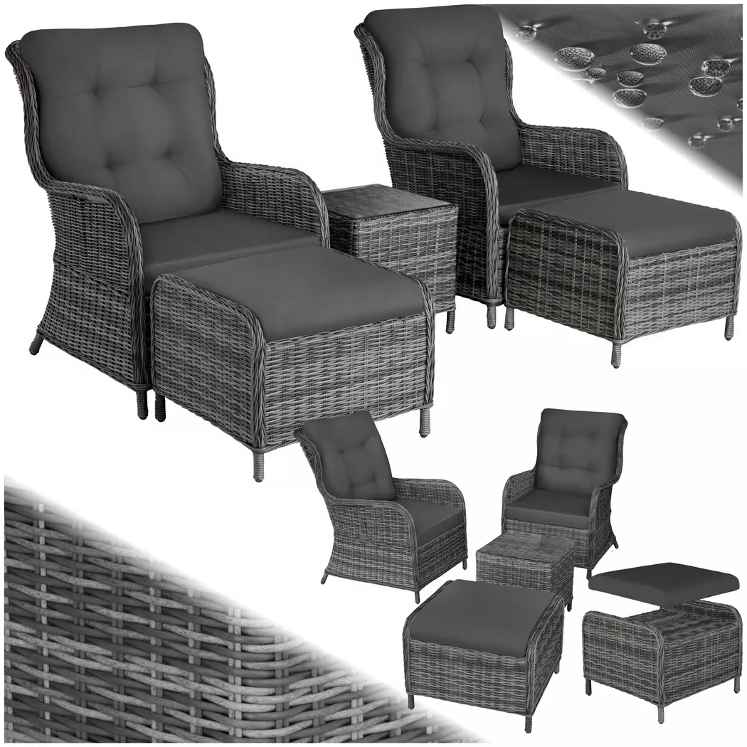 tectake® Aluminium Rattan Sitzgruppe, für 2 bis 4 Personen, Dicke der Sitzpolster 8,5 cm, mit Sicherheitsglasplatte, mit Sicherheitsglasplatte