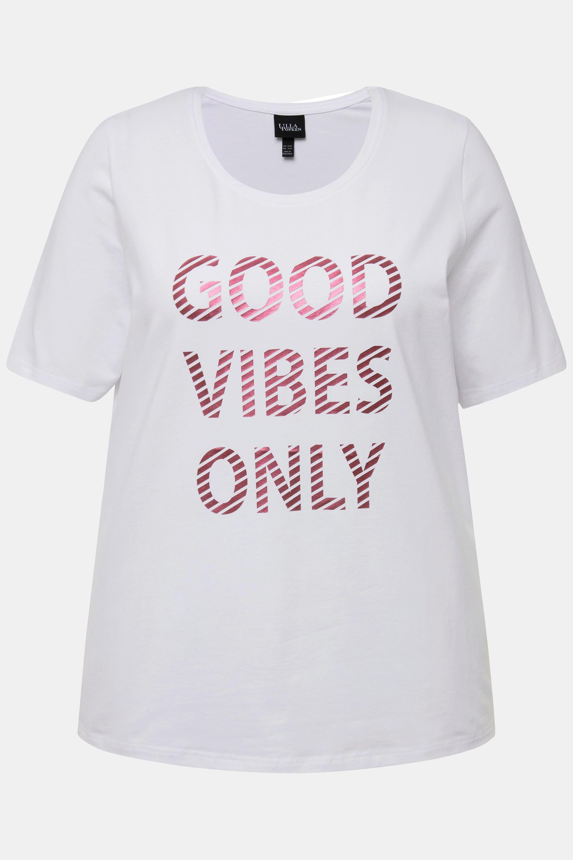 Ulla Popken  T-shirt « Good Vibes Only », col rond et manches courtes 