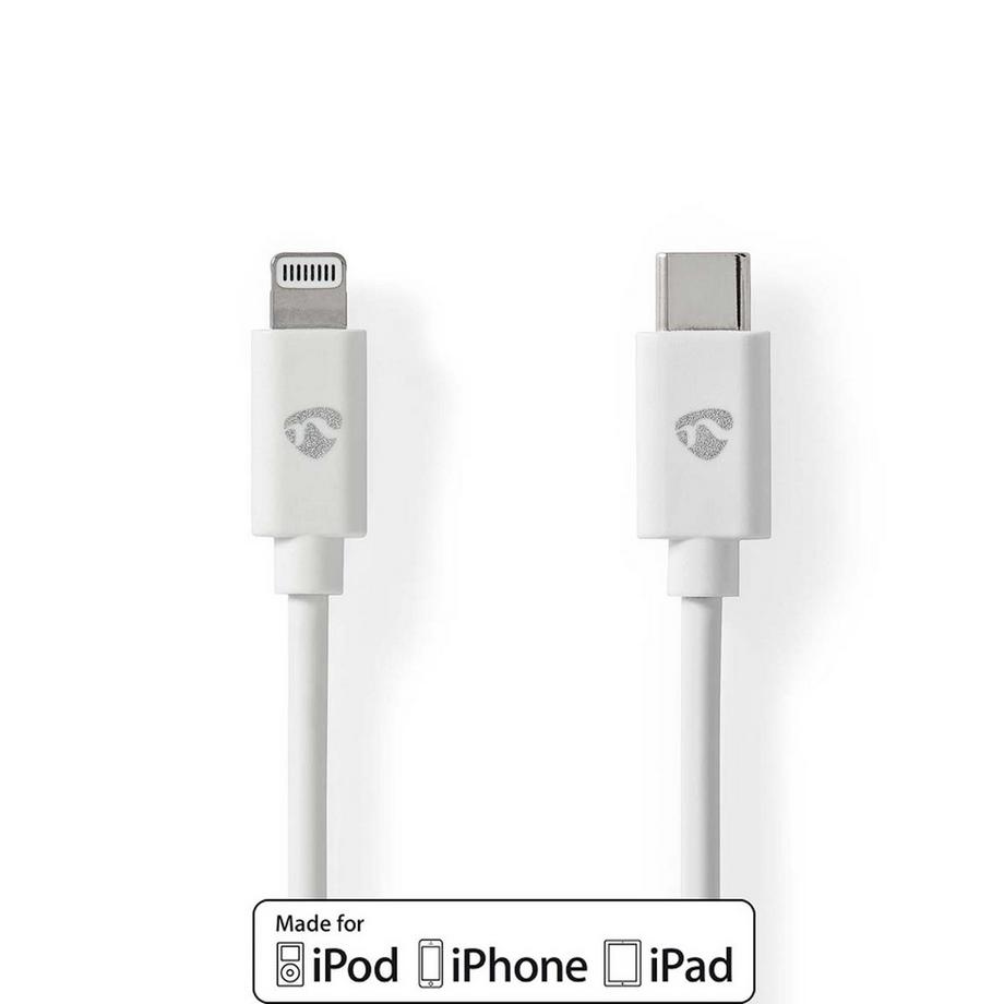 Nedis  Cavo Lightning | USB 2.0 | Apple Lightning, 8-pin | USB-C™ Maschio | 480 Mbps | Nichelato | 2,00 m | Rotondo | PVC | Bianco | Etichetta 
