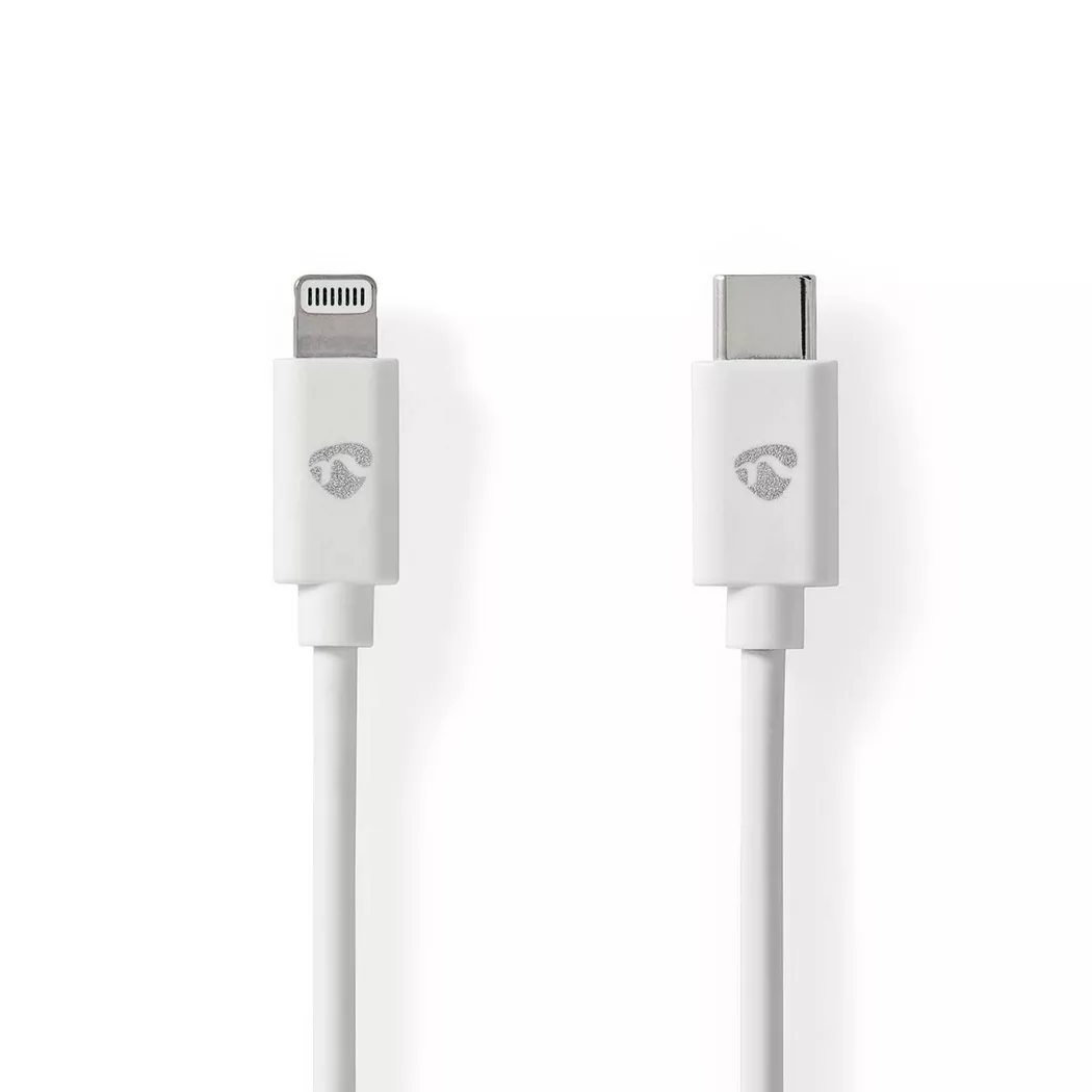Nedis – Lightning Kabel | USB 2.0 Apple Lightning, 8-polig USB-C™ Stecker 480 Mbps Vernickelt 2,00 m Rund PVC Weiß Etikett, One Size