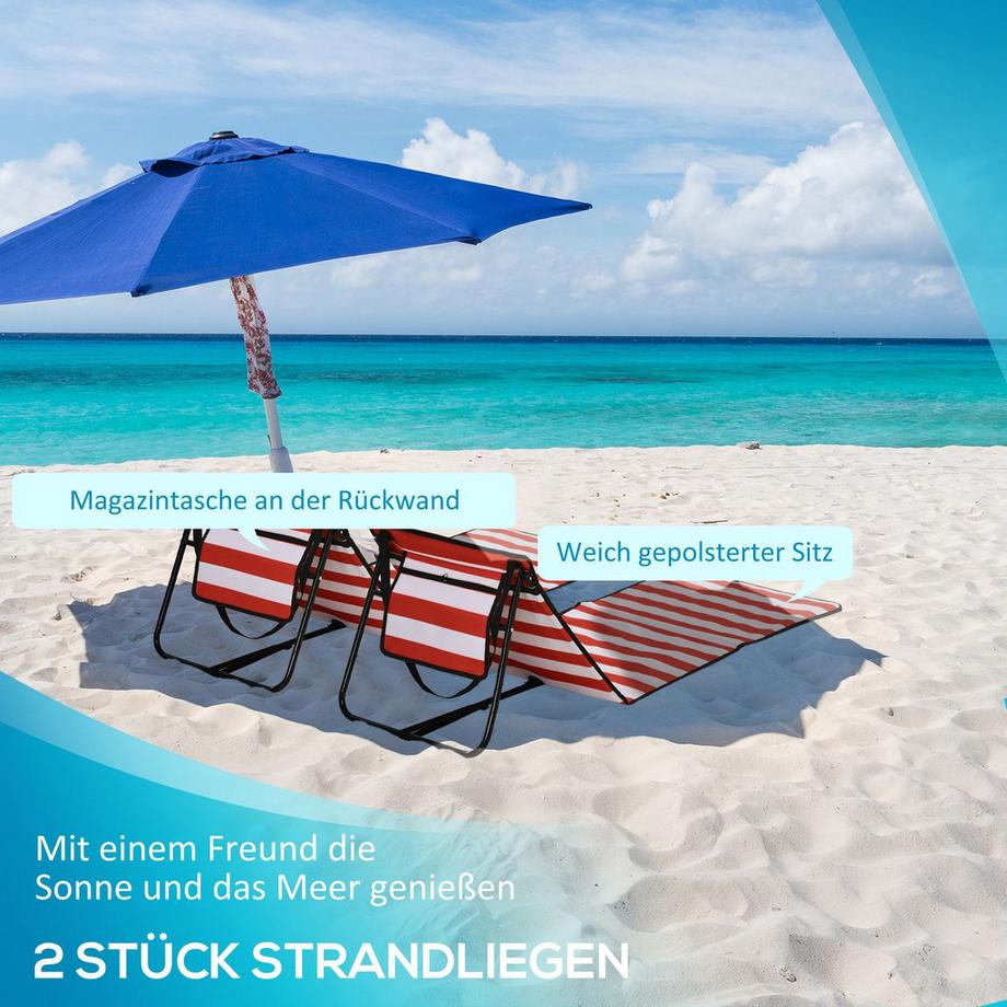 Northio 2Er-Set Strandmatte Faltbar Verstellbar Sonnenliege Strandmatratze Tragetasche Rot 142X51X40Cm  
