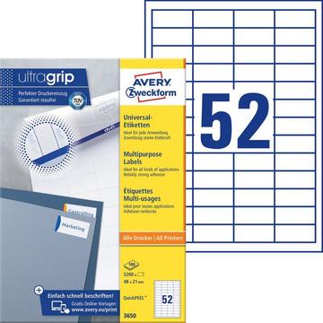 AVERY ZWECKFORM Etiketten 48x21mm 3650 weiss 5200 Stk./100 Blatt